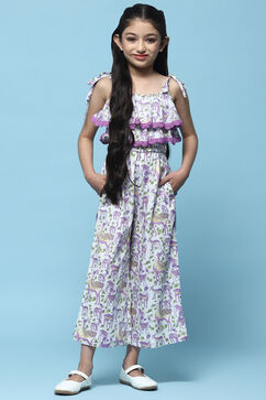 Lavender Printed Cotton Strappy Jumpsuit image number 0