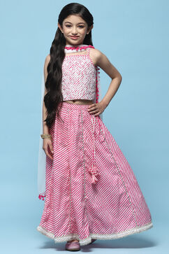 Pink Cotton Embroidered Blouse & Lehenga With Net Dupatta image number 7