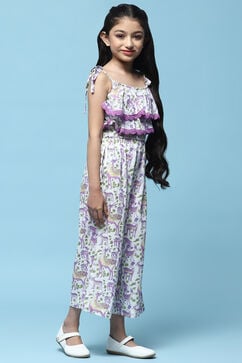 Lavender Printed Cotton Strappy Jumpsuit image number 4