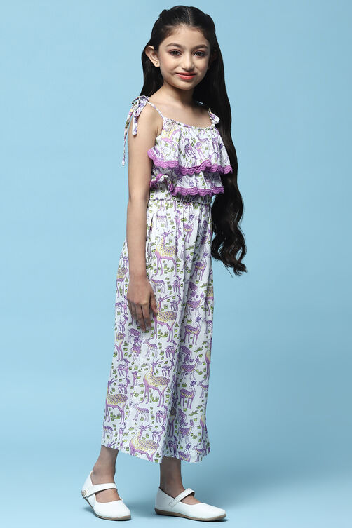 Lavender Printed Cotton Strappy Jumpsuit image number 4