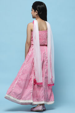 Pink Cotton Embroidered Blouse & Lehenga With Net Dupatta image number 5