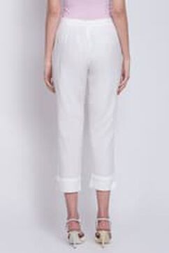 White Cotton Blend Narrow Pants image number 3