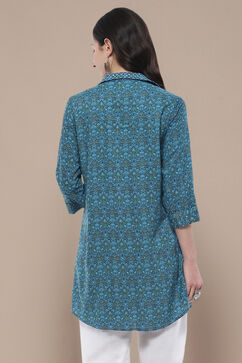 Blue & Green Rayon Printed Straight Shirt image number 3