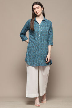 Blue & Green Rayon Printed Straight Shirt image number 0