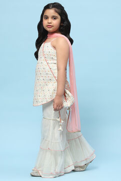 Cream Cotton Strappy Kurta With Net Sharara Dupatta & Potli image number 4