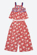 Red Printed Cotton Strappy Top & Flare Pant Set image number 0