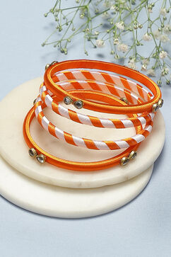 Orange & White Plastic-Thread Bangles image number 0