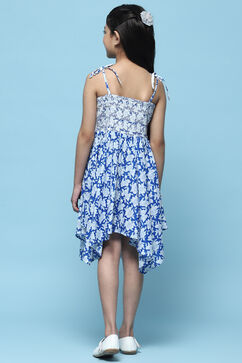 Blue & White Cotton Printed Handkerchief Fem Dress image number 3