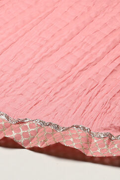 Pink Cotton Mirror work Anarkali Lehenga Set image number 3