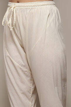 Off White Cotton Layered Printed Kurta Churidar Suit Set image number 3