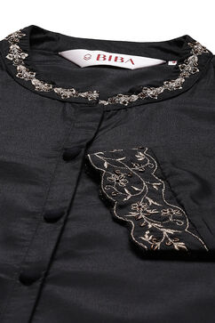 Black Straight Art Silk Shirt Embroidered Kurti image number 1