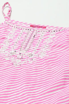 Pink Lehriya Cotton Kurta With Sharara & Net Dupatta image number 1