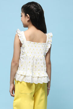 White Schiffli Sleeveless Cotton Embroidered Top  image number 3