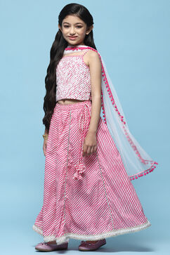 Pink Cotton Embroidered Blouse & Lehenga With Net Dupatta image number 4