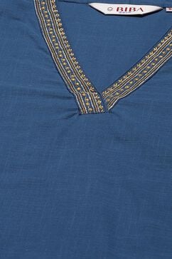 Blue Cotton Straight Kurta Pant Suit Set image number 1