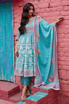Green Cotton Anarkali Suit Set image number 7