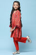 Red Printed Gathered Kurta With Red Solid Pant image number 7
