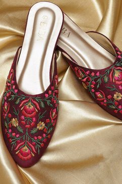 Magenta Embroidered Mules image number 1