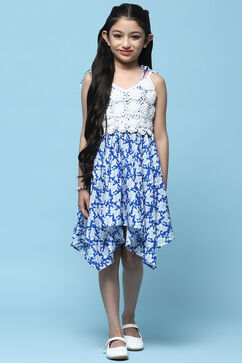 Blue & White Cotton Printed Handkerchief Fem Dress image number 5