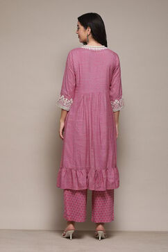 Pink Cotton Blend Straight Kurta Palazzo Suit Set image number 5