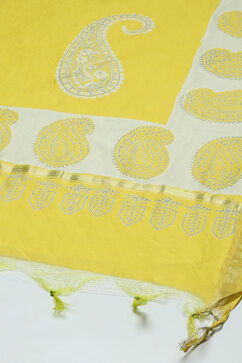 Yellow Cotton Unstitched Suit set image number 4