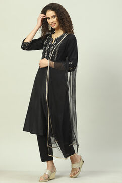 Black Art Silk Anarkali Kurta Pants Suit Set image number 0