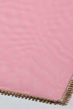 Pink Printed Gathered Cotton Kurta With Palazzo & Dupatta  image number 3