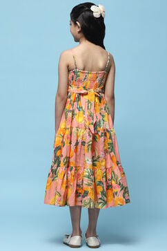 Yellow Printed Strappy Cotton Tiered Dress image number 3