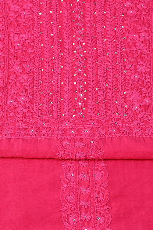 Fuchsia Chanderi Hand Embroidered Unstitched Suit Set image number 1