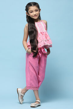 Strappy Pink Embroidered Cotton Top With Pink Solid Pant  image number 5