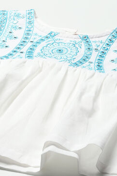 White Cotton Top With Contrast Colored Embroidery  image number 1