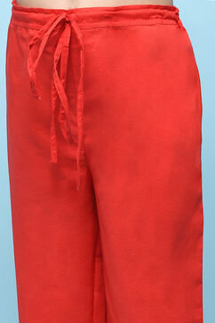 Red Printed Gathered Kurta With Red Solid Pant image number 2