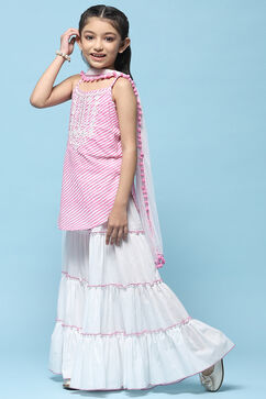 Pink Lehriya Cotton Kurta With Sharara & Net Dupatta image number 4