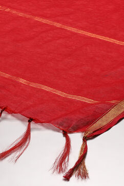Red Cotton Blend Yarn dyed Dupatta image number 1