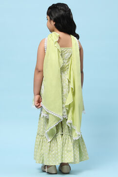 Green Cotton Peplum Kurta & Sharara With Dupatta image number 5