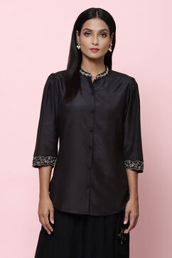 Black Straight Art Silk Shirt Embroidered Kurti image number 2