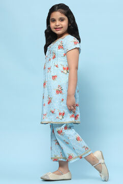 Blue Foile Print Cotton Kurta With Palazzo image number 3