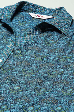 Blue & Green Rayon Printed Straight Shirt image number 1