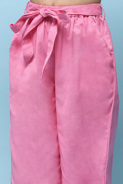 Strappy Pink Embroidered Cotton Top With Pink Solid Pant  image number 2