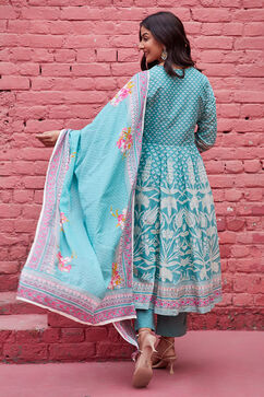 Green Cotton Anarkali Suit Set image number 6