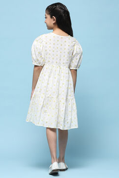 White Tiered Schiffli Cotton Dress image number 3