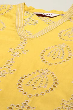 Yellow Cotton Schiffli Kurta & Palazzo Suit Set image number 1
