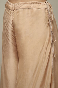 Beige Cotton Silk A-Line Embroidered Kurta Sharara Suit Set image number 2