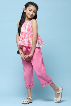 Strappy Pink Embroidered Cotton Top With Pink Solid Pant  image number 3