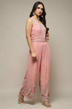 Power Pink Viscose Straight Embroidered Dress image number 4