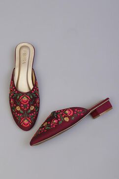 Magenta Embroidered Mules image number 2