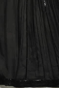 Black Silk Gathered Solid Kurta Suit Set image number 2