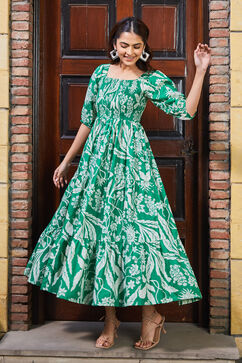 Green Cotton Tiered Dress image number 0
