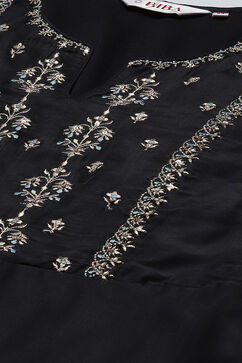 Black Art Silk Anarkali Kurta Pants Suit Set image number 2