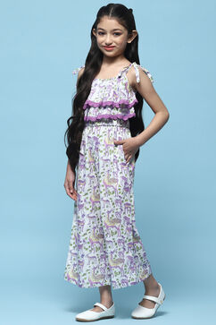 Lavender Printed Cotton Strappy Jumpsuit image number 2